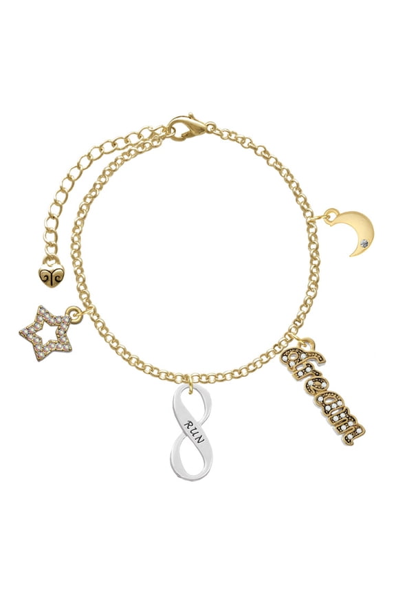 Silvertone Run Infinity Sign Goldtone Dream Big Charm Bracelet, 7.5+2" Extender