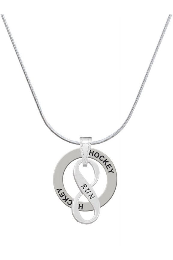 Silvertone Run Infinity Sign Hockey Ring Charm Necklace, 18"