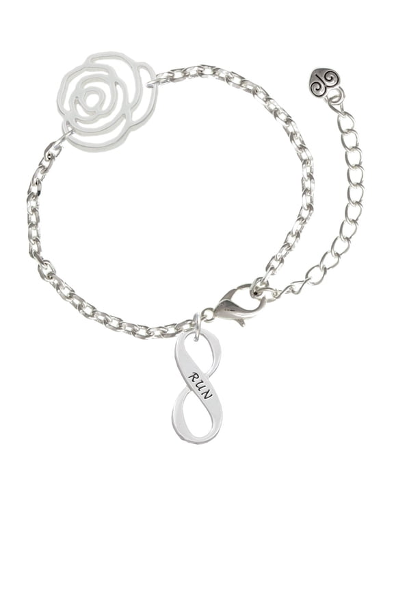 Silvertone Run Infinity Sign Silver-tone Flower Link Chain Bracelet, 6.75"+2" Extender