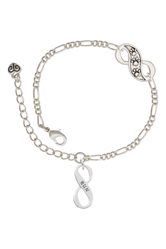 Silvertone Run Infinity Sign Silver-tone Paw Infinity Link Chain Bracelet, 6"+2" Extender