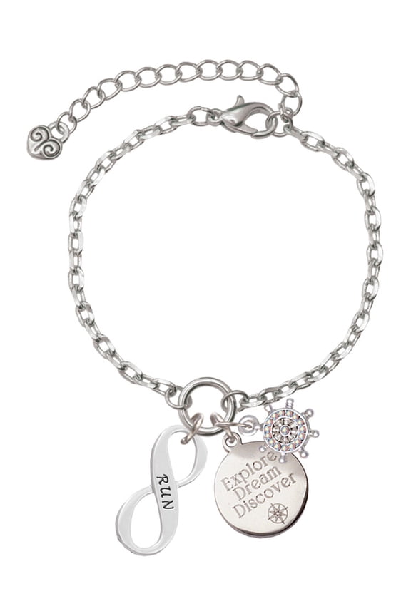 Silvertone Run Infinity Sign Silvertone Discover Dream Explore Zoey Charm Bracelet, 6.5+2" Extender