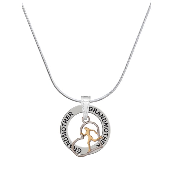 Delight Jewelry Silvertone Runner Silhouette in Heart Silvertone Grandmother Ring Charm Necklace, 18"