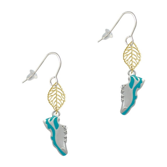 Delight Jewelry Silvertone Running Shoe Teal Goldtone Leaf French Earrings