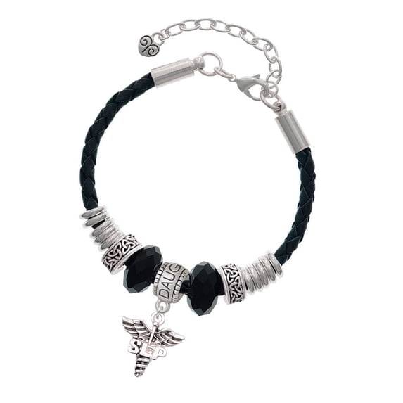 Delight Jewelry Silvertone SLP Caduceus - Daughter Celtic Knot Leather Bead Bracelet, 7"+2" Extender