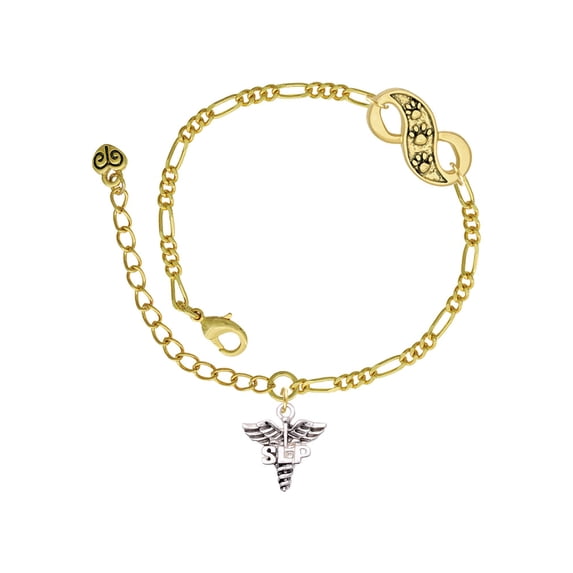 Delight Jewelry Silvertone SLP Caduceus - Gold-tone Paw Infinity Link Chain Bracelet, 6"+2" Extender