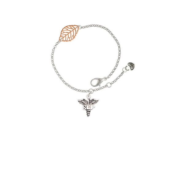 Delight Jewelry Silvertone SLP Caduceus - - Rose Goldtone Leaf Delicate Bracelet, 6.25+1.75"