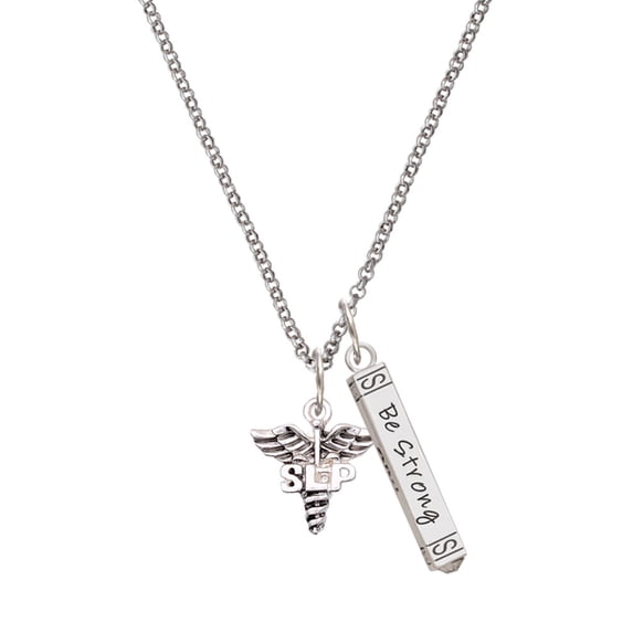 Delight Jewelry Silvertone SLP Caduceus - Silvertone Be Strong and Courageous Bar Charm Necklace, 23"