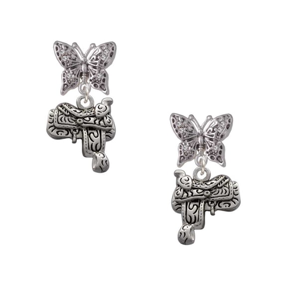 Delight Jewelry Silvertone Saddle Silvertone Antiqued Butterfly Post Earrings