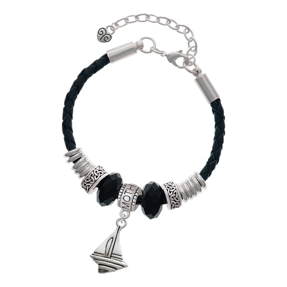 Delight Jewelry Silvertone Sailboat Mother Celtic Knot Leather Bead Bracelet, 7"+2" Extender