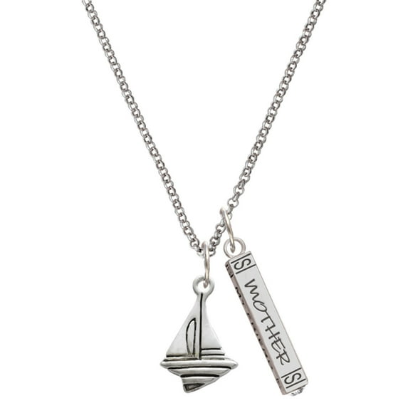 Delight Jewelry Silvertone Sailboat Silvertone Mother Daughter Bar Charm Necklace, 23"