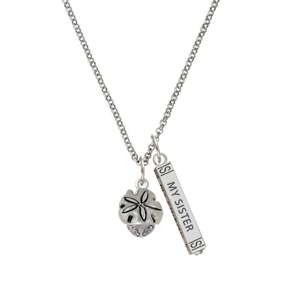 Delight Jewelry Silvertone Sand Dollar Spinner Silvertone Always My Sister Bar Charm Necklace, 23"