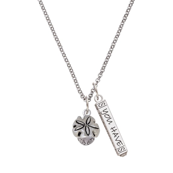 Delight Jewelry Silvertone Sand Dollar Spinner Silvertone Live the Life You Have Imagined Bar Charm Necklace, 23"