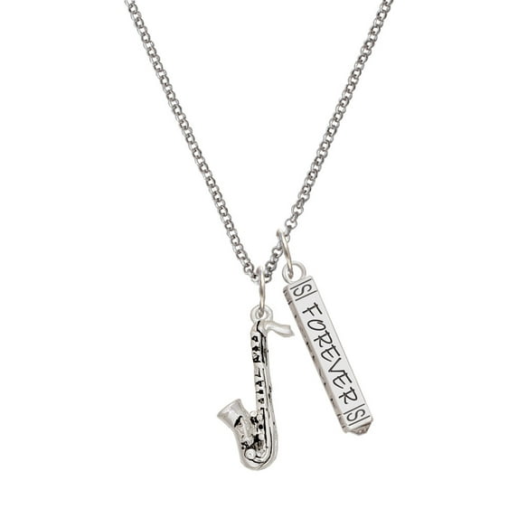 Delight Jewelry Silvertone Saxophone Silvertone Forever Bar Charm Necklace, 23"