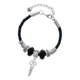 thumbnail image 1 of Delight Jewelry Silvertone Scissors Mother Celtic Knot Leather Bead Bracelet, 7"+2" Extender, 1 of 1
