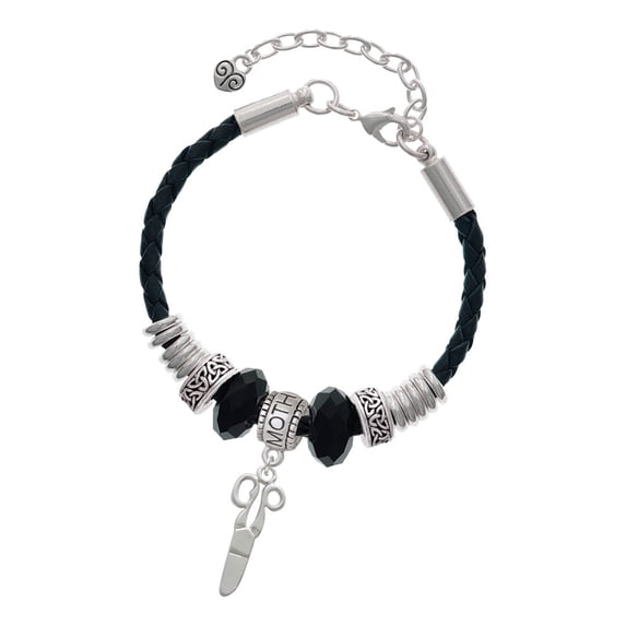 Delight Jewelry Silvertone Scissors Mother Celtic Knot Leather Bead Bracelet, 7"+2" Extender