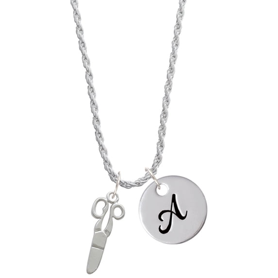 Delight Jewelry Silvertone Scissors Silvertone Script Initial Disc - A - Charm Necklace, 20"+3"