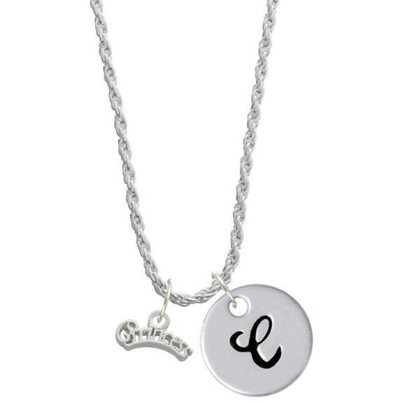 Delight Jewelry Silvertone Script ''Princess'' Silvertone Script Initial Disc - C - Charm Necklace, 20"+3"