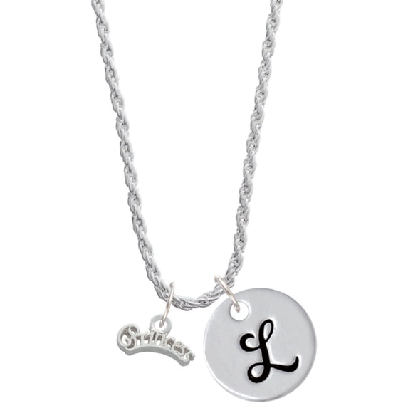 Delight Jewelry Silvertone Script ''Princess'' Silvertone Script Initial Disc - L - Charm Necklace, 20"+3"