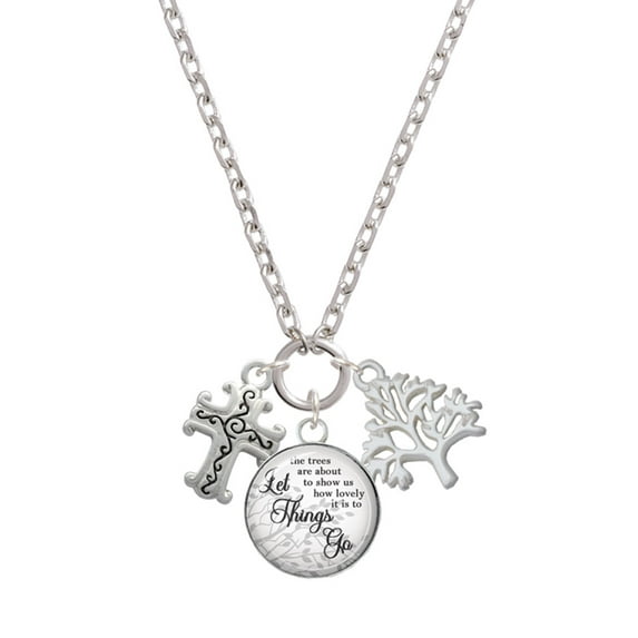Delight Jewelry Silvertone Scroll Cross with Antiqued Decoration Let Things Go Fall Zoey Charm Necklace, 28"
