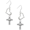 thumbnail image 1 of Delight Jewelry Silvertone Scroll Cross with Clear Crystal Open Heart French Earrings, 1 of 4