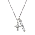 thumbnail image 1 of Delight Jewelry Silvertone Scroll Cross with Clear Crystal Silvertone Family Bar Charm Necklace, 23", 1 of 1