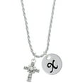thumbnail image 1 of Delight Jewelry Silvertone Scroll Cross with Clear Crystal Silvertone Script Initial Disc - X - Charm Necklace, 20"+3", 1 of 1