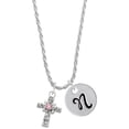 thumbnail image 1 of Delight Jewelry Silvertone Scroll Cross with Pink Crystal Silvertone Script Initial Disc - N - Charm Necklace, 20"+3", 1 of 4