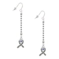 thumbnail image 1 of Delight Jewelry Silvertone Scroll Ribbon with Lavender Crystal - Silver-tone Long Sparkle Dangle French Earrings, 1 of 4