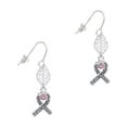 thumbnail image 1 of Delight Jewelry Silvertone Scroll Ribbon with Pink Crystal Silvertone Leaf French Earrings, 1 of 5