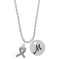 thumbnail image 1 of Delight Jewelry Silvertone Scroll Ribbon with Pink Crystal Silvertone Script Initial Disc - M - Charm Necklace, 20"+3", 1 of 4