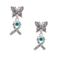 thumbnail image 1 of Delight Jewelry Silvertone Scroll Ribbon with Teal Crystal Silvertone Antiqued Butterfly Post Earrings, 1 of 4