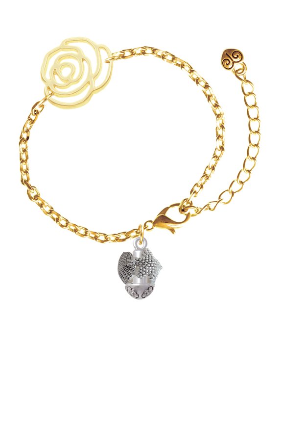 Silvertone Sea Shells Spinner Gold-tone Flower Link Chain Bracelet, 6.75"+2" Extender