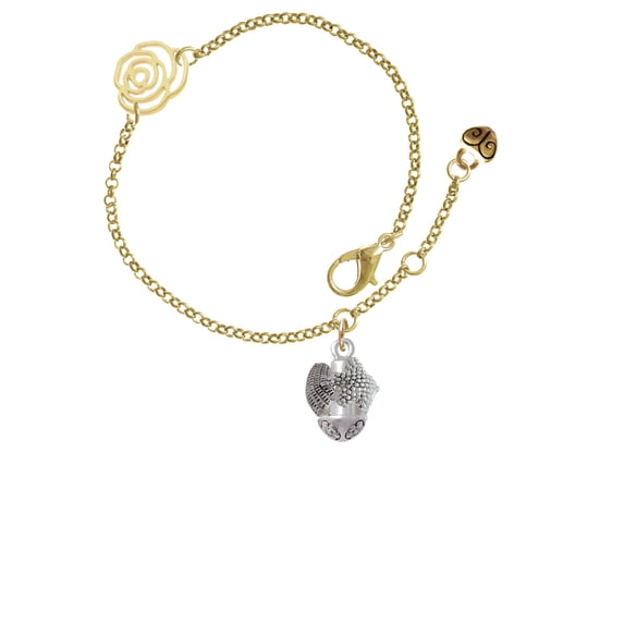 Delight Jewelry Silvertone Sea Shells Spinner Gold-tone Rose Link Chain Bracelet, 6.25"+1.75" Extender