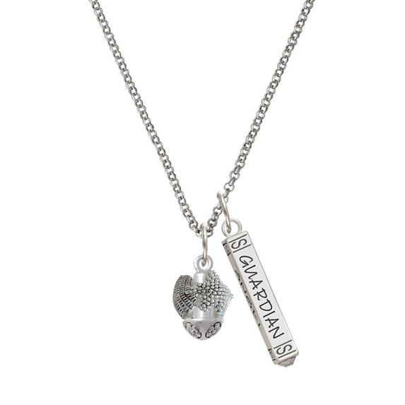 Delight Jewelry Silvertone Sea Shells Spinner Silvertone Guardian Angel Bar Charm Necklace, 23"