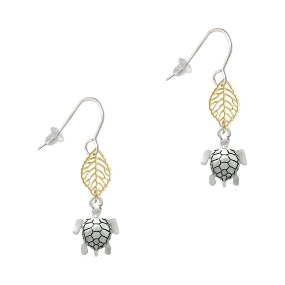 Delight Jewelry Silvertone Sea Turtle Goldtone Leaf French Earrings