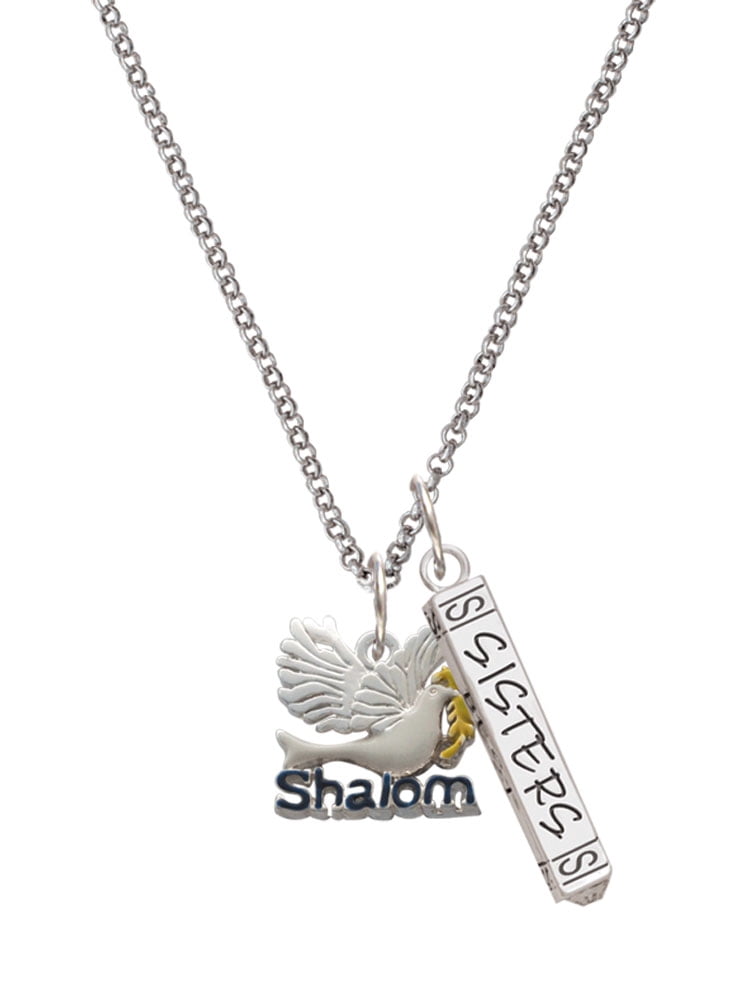 Delight Jewelry Silvertone Shalom with Dove Silvertone Sisters Best Friends Forever Bar Charm Necklace, 23"
