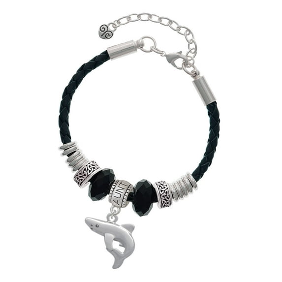 Delight Jewelry Silvertone Shark Aunt Celtic Knot Leather Bead Bracelet, 7"+2" Extender