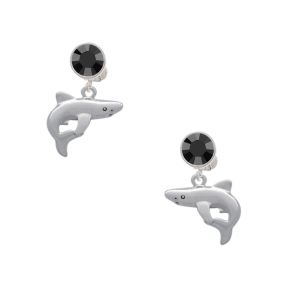 Delight Jewelry Silvertone Shark Black Crystal Clip on Earrings