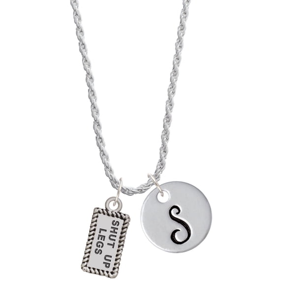 Delight Jewelry Silvertone Shut Up Legs Silvertone Script Initial Disc - S - Charm Necklace, 20"+3"