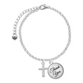 thumbnail image 1 of Delight Jewelry Silvertone Simple Plain Small Cross - Domed Thank You Charm Bracelet, 6"+2", 1 of 5