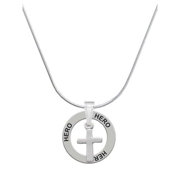 Delight Jewelry Silvertone Simple Plain Small Cross Hero Ring Charm Necklace, 18"
