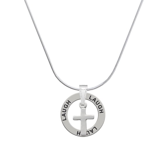 Delight Jewelry Silvertone Simple Plain Small Cross Laugh Ring Charm Necklace, 18"