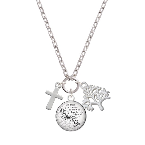 Delight Jewelry Silvertone Simple Plain Small Cross Let Things Go Fall Zoey Charm Necklace, 28"