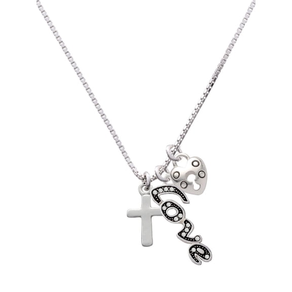 Delight Jewelry Silvertone Simple Plain Small Cross - Love and Lock Charm Necklace, 18"+1"