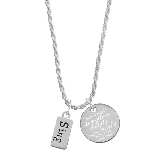 Delight Jewelry Silvertone Sing She is Clothed in Stength and Dignity Charm Necklace, 20"+3"