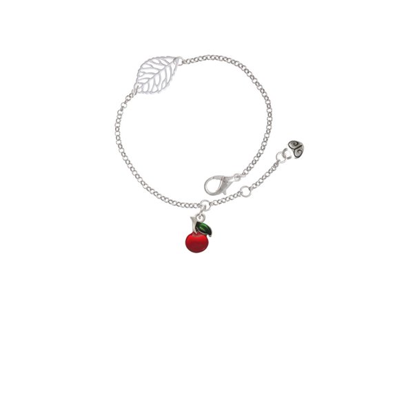 Delight Jewelry Silvertone Single Cherry - Silvertone Leaf Delicate Bracelet, 6.25+1.75"