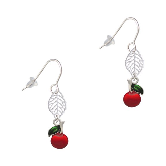 Delight Jewelry Silvertone Single Cherry Silvertone Leaf French Earrings