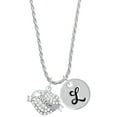 thumbnail image 1 of Delight Jewelry Silvertone Sister Banner on Clear Crystal Heart Silvertone Script Initial Disc - L - Charm Necklace, 20"+3", 1 of 4