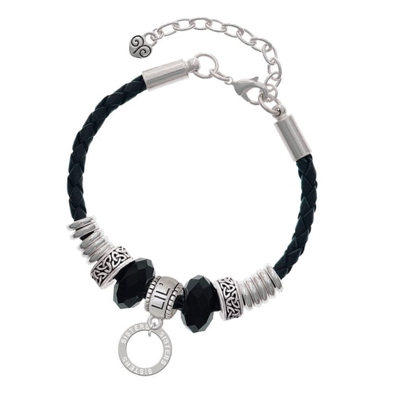 Delight Jewelry Silvertone Sister Eternity Ring Lil Sister Celtic Knot Leather Bead Bracelet, 7"+2" Extender