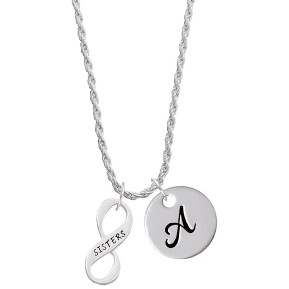 Delight Jewelry Silvertone Sister Infinity Sign Silvertone Script Initial Disc - A - Charm Necklace, 20"+3"
